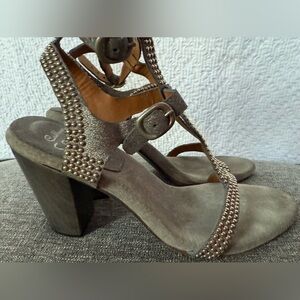 Colleen Cordero Studded Suede T-Strap Heels – Size 39